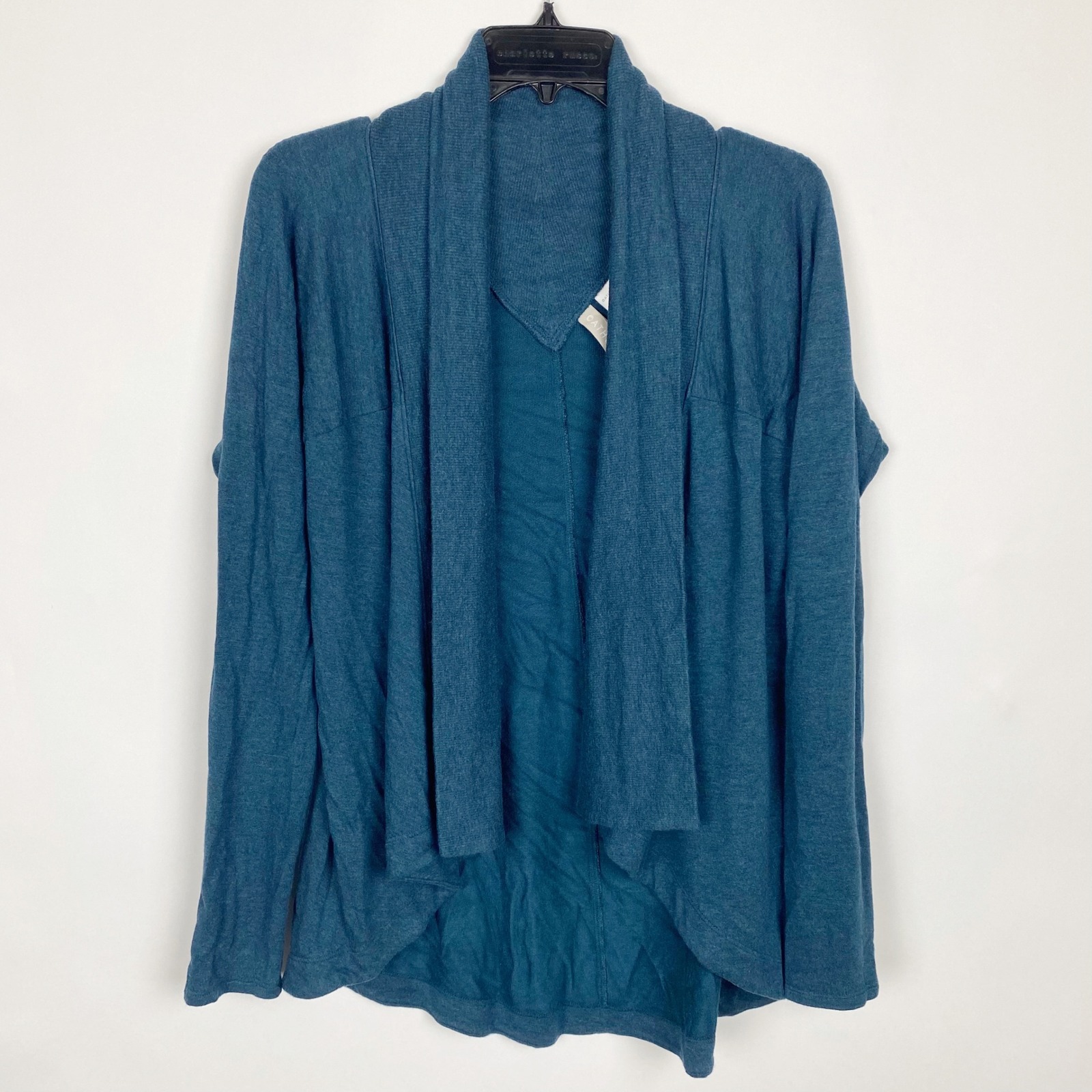 Athleta Pranayama Restore Rib Wrap Open Front Cardigan Sweater Womens Small Teal